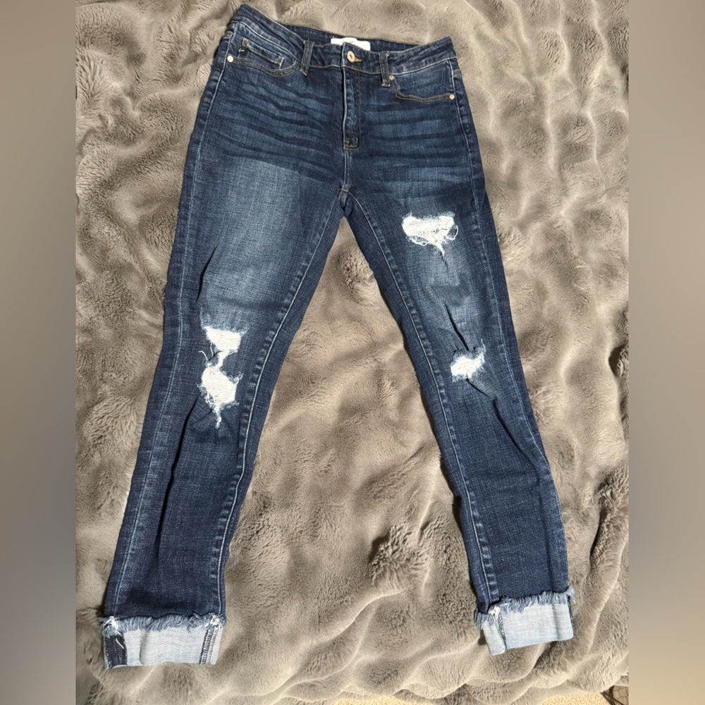 KanCan Dark Blue Distressed Ankle Jeans